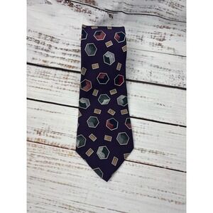 Christian Dior Monsieur Mens Purple Yellow Multicolor Geometric Pattern Silk Tie